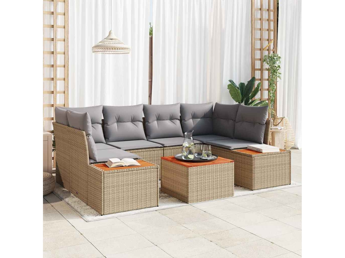 Vidaxl Conjunto De Sofá De Jardim 6 Unid. Bege Rattan Sintético