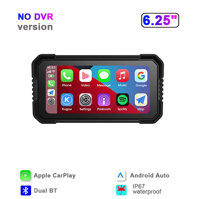 (dvr) Navegação Para Motocicleta De 6,25 Polegadas, Carplay Sem Fio, Câmera Veicular À Prova D'água
