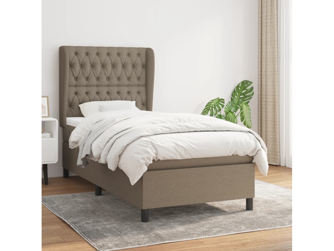 Vidaxl Cama Com Molas/colchão 100x200 Cm Tecido Cinza-acastanhado