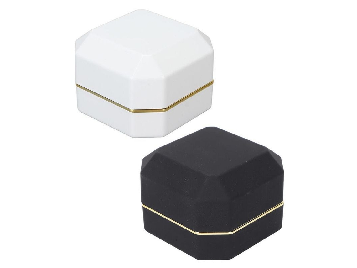 Caja De Anéis De Luxo De Veludo Com Luz Led Para Casamento E Pedido Gqm Blanco