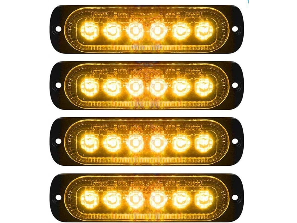 Luzes De Advertência Estroboscópicas Led Azhu, Conjunto De 4 Unidades Com 6 Leds Cada, Para Carros, Caminhões, Vans