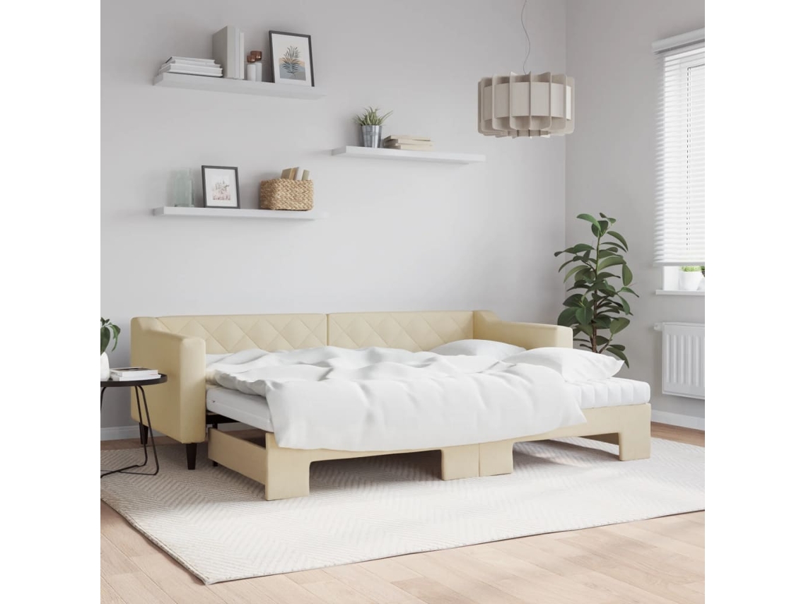 Vidaxl Sofá-cama C/ Gavetão E Colchões 80x200 Cm Tecido Cor Creme