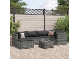 Conjunto 7 Peças Lounge De Jardim C/ Almofadões Vime Pe Cinza Dkd Home Decor