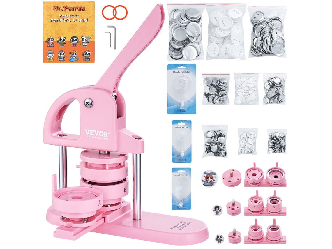 VEVOR Button Maker Machine Pin Badge Maker 1/1.25/2.28 Polegadas 3-Em-1 Rosa para Diy