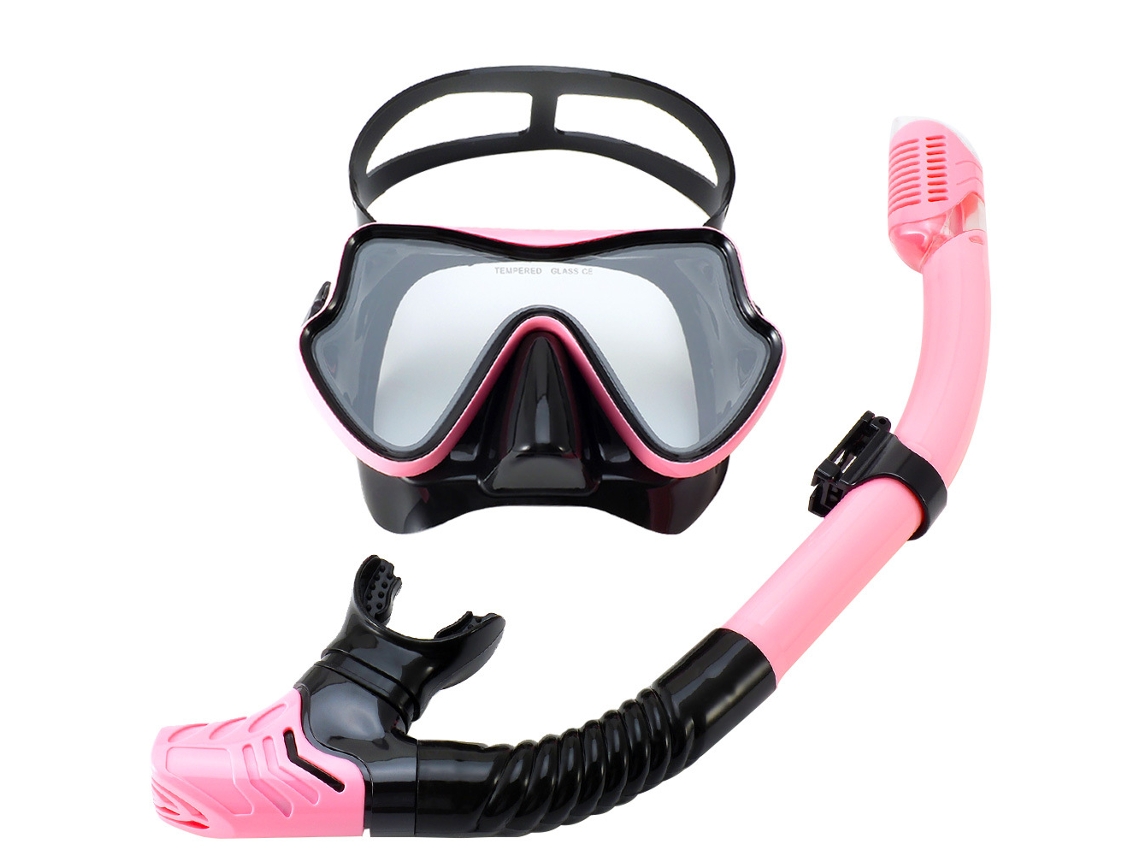 Novo Conjunto De Máscara De Mergulho Com Snorkel E Armação Grande, Com Viseira De Silicone Antiembaçante.preto E Rosa - Tamanho Único Para Adultos