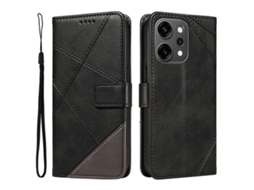 Capa De Couro Com Design De Linhas Geométricas E Alça De Pulso Preta Para Oppo Reno14 Pro 5g (china)