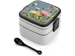 Lancheira Para Adultos Com Colher, Recipiente Fofo De Camada Dupla, Empilhável, À Prova De Vazamentos, Lancheira Bento