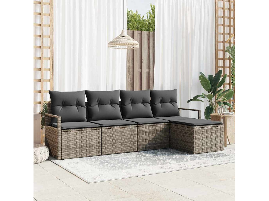 Vidaxl Conjunto De Sofás 5 Unid. Cinzeto Vime Pe