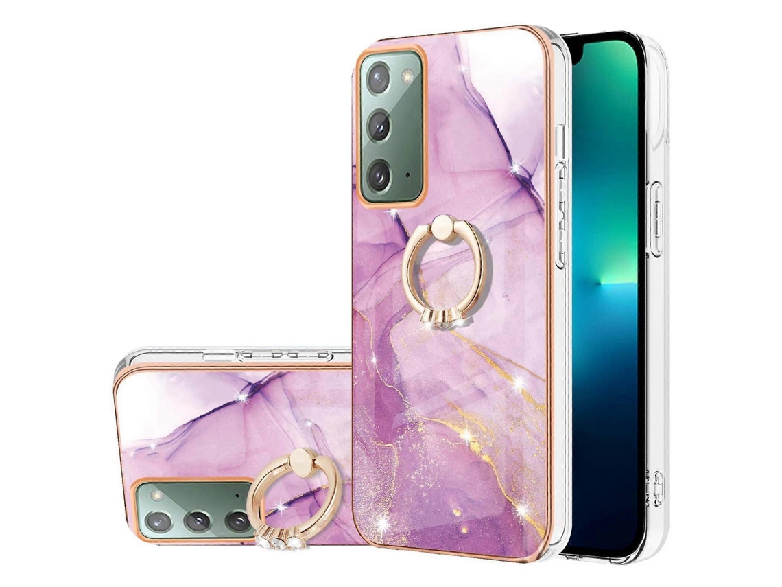 Capa De Celular Tpu Imd Com Revestimento De Mármore Galvanizado E Suporte De Anel Para Samsung Galaxy Note20