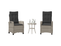 Vidaxl 3 Pcs Conjunto Bistrô Com Almofadões Vime Pe Cinzento Claro