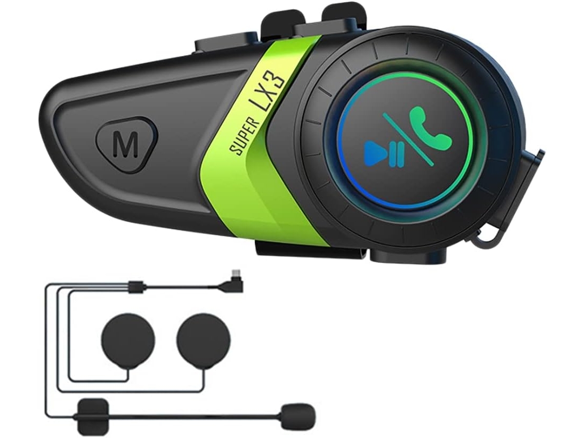 Fone de Ouvido Bluetooth para Capacete 1200mah, Motocicleta Bt5.0 Sem Fio, Chamada Viva voz, À Prova D'água, Estéreo Anti interferência JIAPEI (verde)