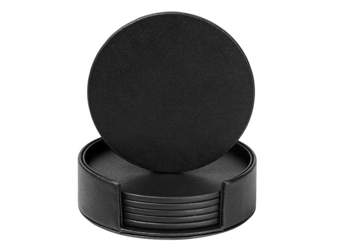 Conjunto de 6 porta copos reversíveis em couro PU preto AQUAFORGE