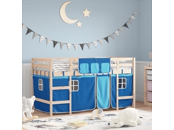 Cama Alta P/ Criança C/ Cortinas 90x190 Cm Pinho Maciço Azul