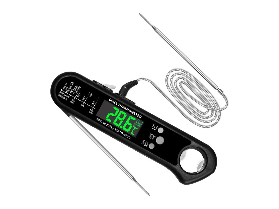 Termômetro De Cozinha, Termômetro Para Grelha, Termômetro De Carne De Leitura Instantânea Com 2 Sondas Longas E Visor Lcd Para Grelhar Slowmoose