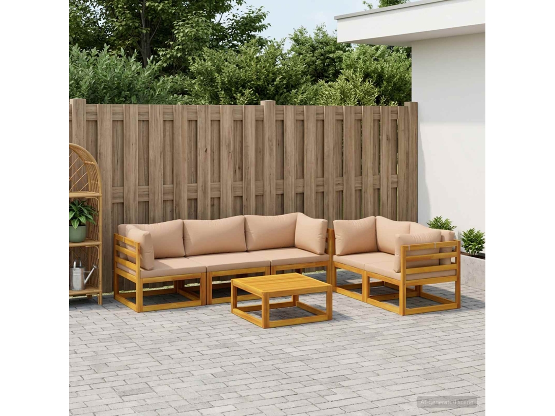 Vidaxl Conjunto De Sofás 6 Unid. Natural Madeira Sólida De Acácia