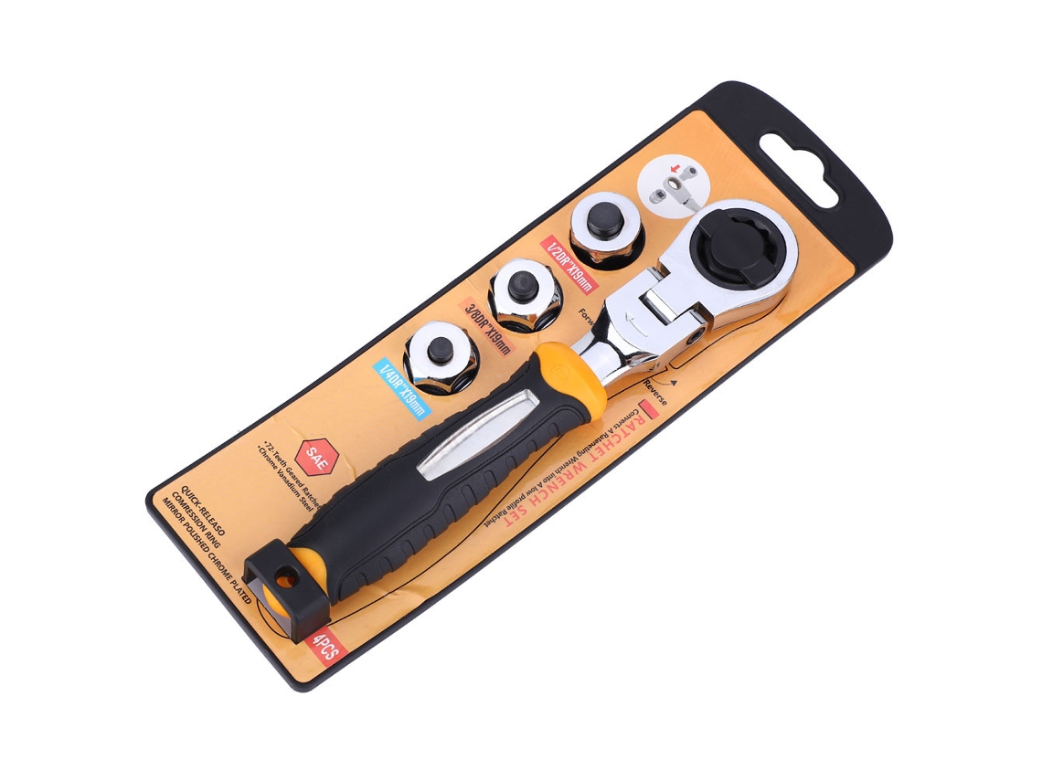 Chave de Rachet 3 em 1 com Adaptadores de Soquete (3 Peças)