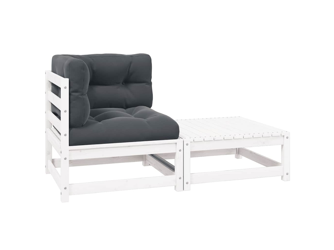 Vidaxl 2 Pcs Conj. Lounge De Jardim C/ Almofadões Pinho Maciço Branco