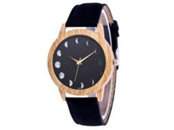Reloj De Pulsera Unisex De Cuero Denim Con Patrón Lunar Negro Zhoulianfa