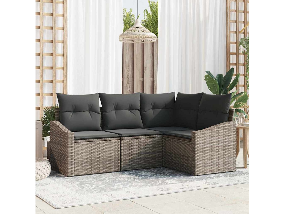 Vidaxl Conjunto De Sofá De Jardim Com Almofada 4 Pcs Cinzeto Vime Pe