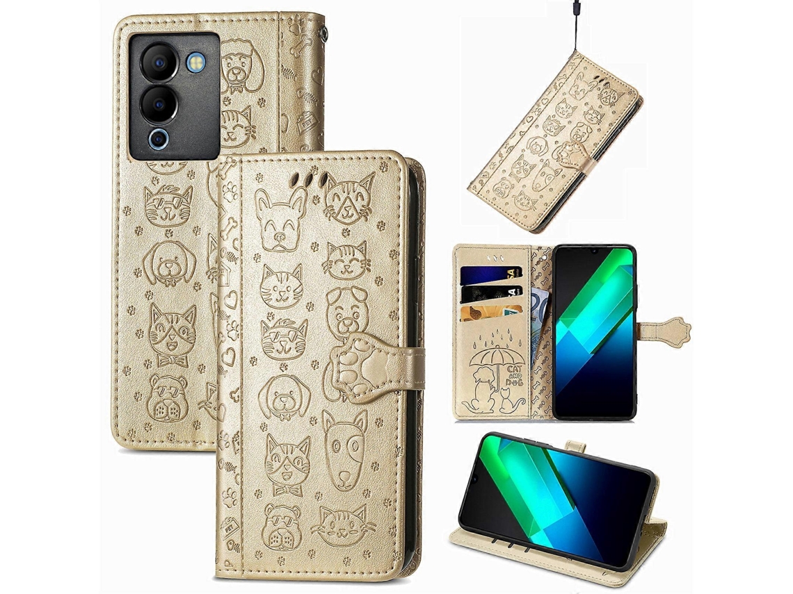 Capa De Celular Em Couro Com Estampa De Gato E Cachorro Para Infinix Note 12 G96