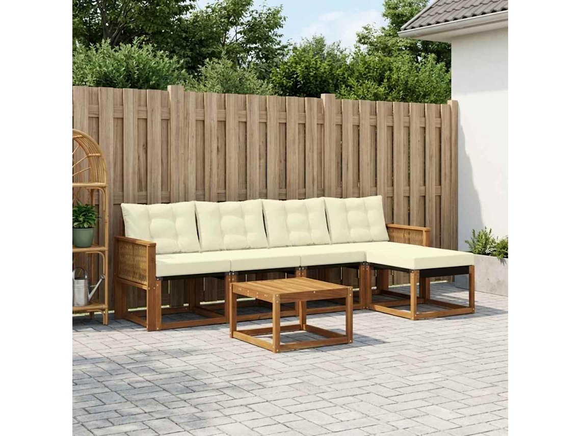 Vidaxl Conjunto De Sofás Para Exterior 6 Unid. Natural E Creme