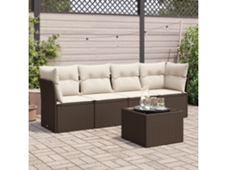 Vidaxl 5 Pcs Conjunto Sofás P/ Jardim C/ Almofadões Vime Pe Castanho