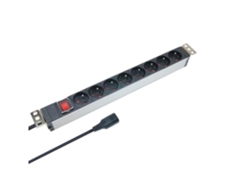 Bandeja multi-tomadas Waytex de 19 polegadas com 8 tomadas tipo E e interruptor, caixa de alumínio