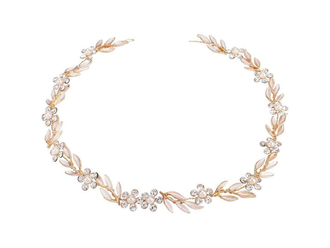 Tiara de casamento para noiva com folhas pérolas cristais e design de ramo de oliveira dourado
