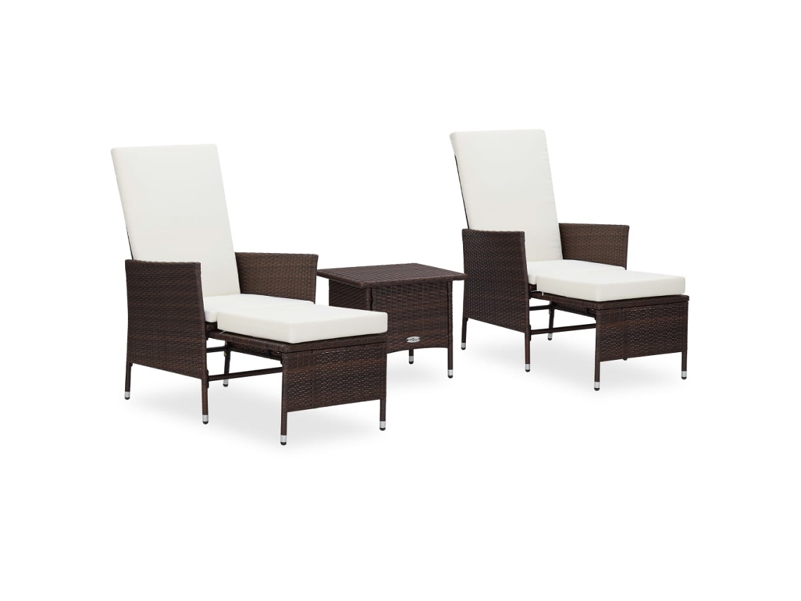 Conjunto 3 Peças Lounge Jardim C/ Almofadões Vime Pe Marrom Dkd Home Decor