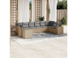 Vidaxl 10 Pcs Conjunto De Sofás P/ Jardim Com Almofadões Vime Pe Bege