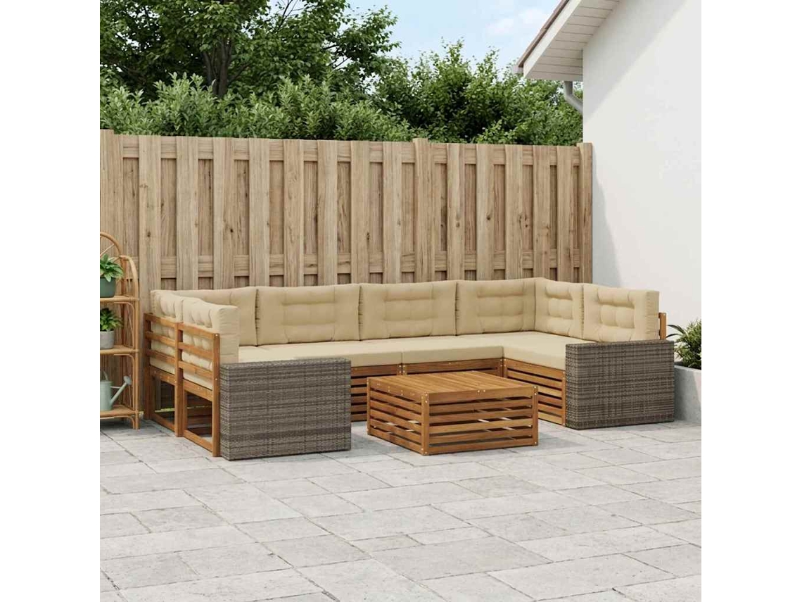 Vidaxl Conjunto De Sofás Para Exterior 7 Unid. Natural E Bege
