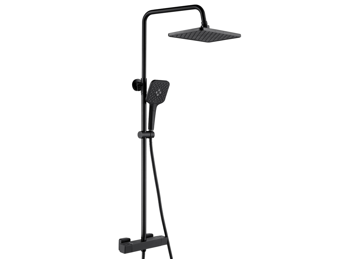 Coluna De Chuveiro, Controle Termostático, Design De Dupla Alça, Preto-10 Polegadas