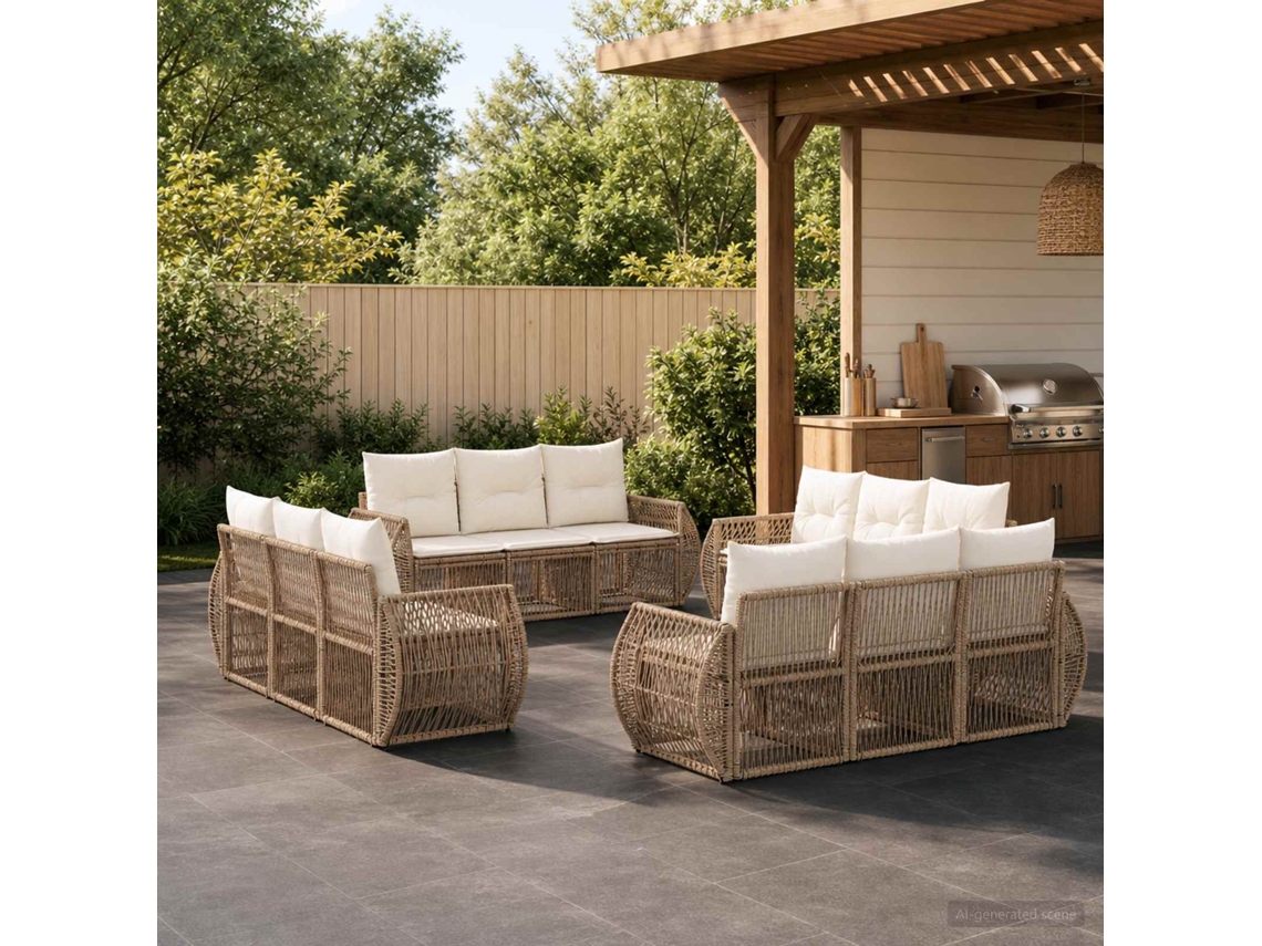Vidaxl Conjunto De Sofá De Jardim 12 Unid. Bege E Branco Creme Vime Pe