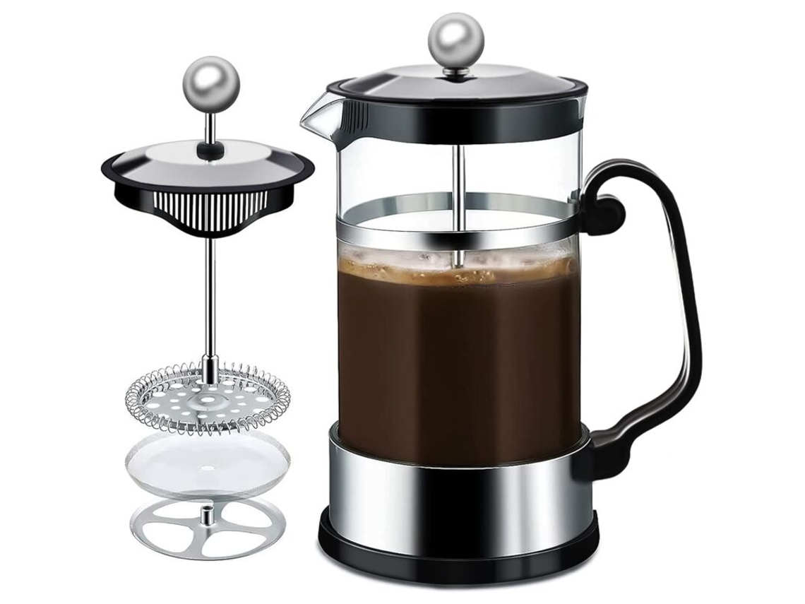 Cafeteira Prensa Francesa, 1000ml, Bule De Vidro Resistente Ao Calor Com Filtros Fáceis Limpar (preta)