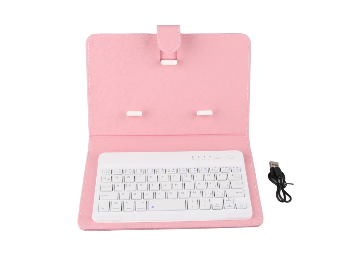 Capa Flip Com Teclado Bluetooth Sem Fio Universal Para Celulares Ios/android Rosa Com Suporte