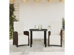 Vidaxl 3 Pcs Conjunto Bistrô Com Almofadões Vime Pe Castanho