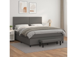 Cama Com Molas/colchão 180x200 Cm Couro Artificial Cinza