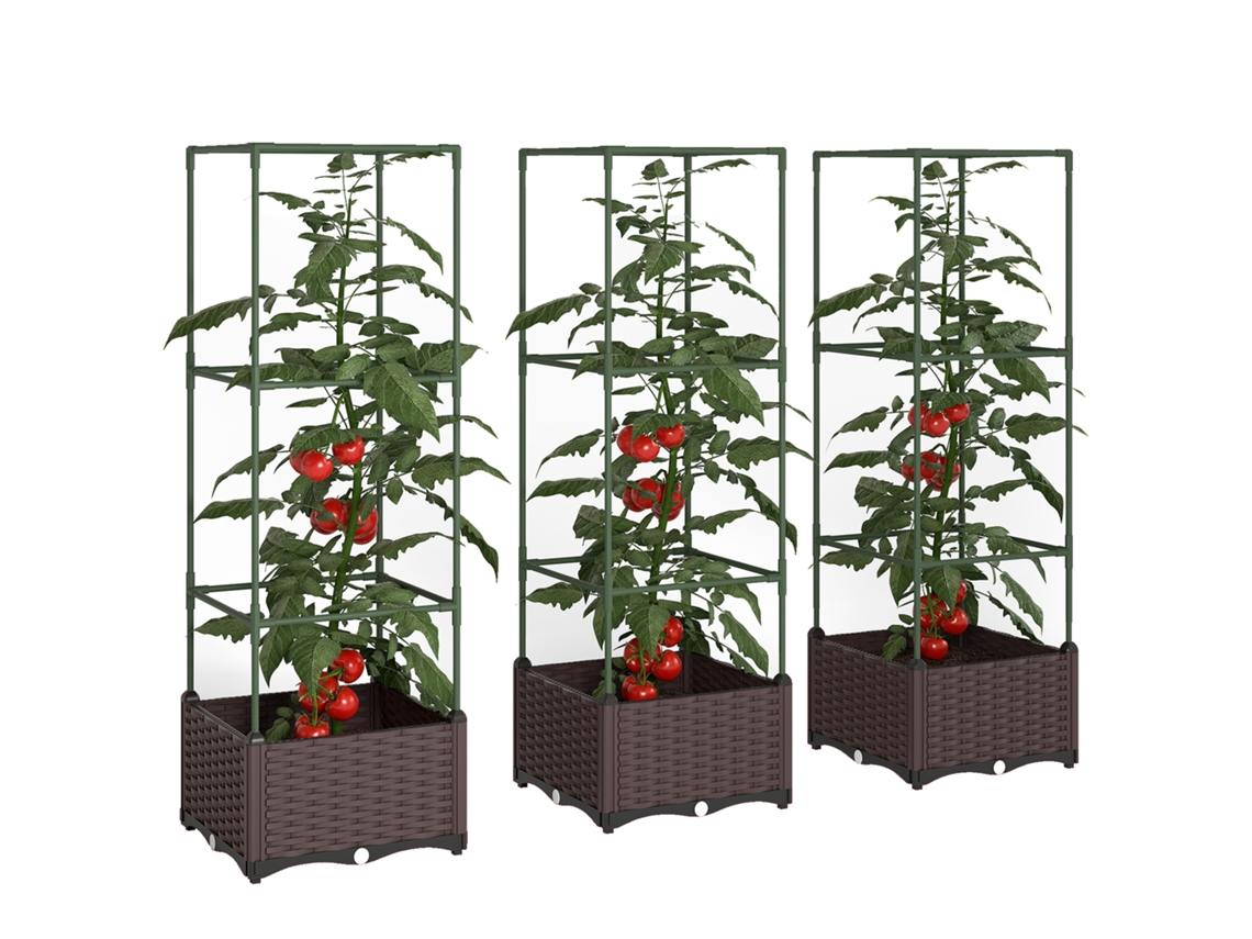 Floreira Com Treliça Metálica Para Plantas Trepadeiras 2 Vasos De Pp Com Orifícios De Drenagem 100x50x174 Cm Preto