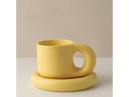 2026 set de Taza de Cerámica Con Plato, Taza Artesanal de Porcelana Con Mango Ancho 300ml Macaroon