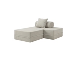 Sofá Modular 2 Lugares + Puff Convertível Liso Cinza Gelo SKOFFA