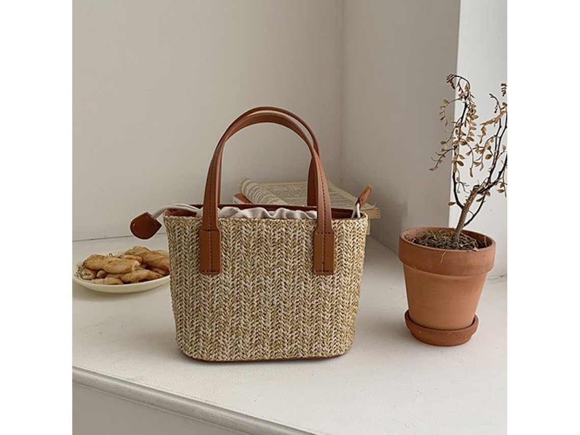 Bolsa de Palha AQUAFORGE, Trançada, Ombro, Cordão, Estilo Saco, Tote, Boho, Viagens, Praia, Férias, Marrom