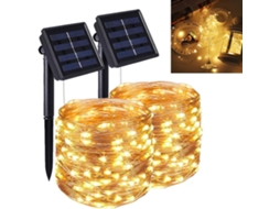 Conjunto de Cordão de Luz Solar em Fio de Cobre 2Pcs 8 Modos 200 Leds Luz Quente