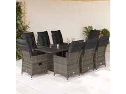 Vidaxl 9 Pcs Conjunto De Jantar P/ Jardim C/ Almofadões Vime Pe Cinza
