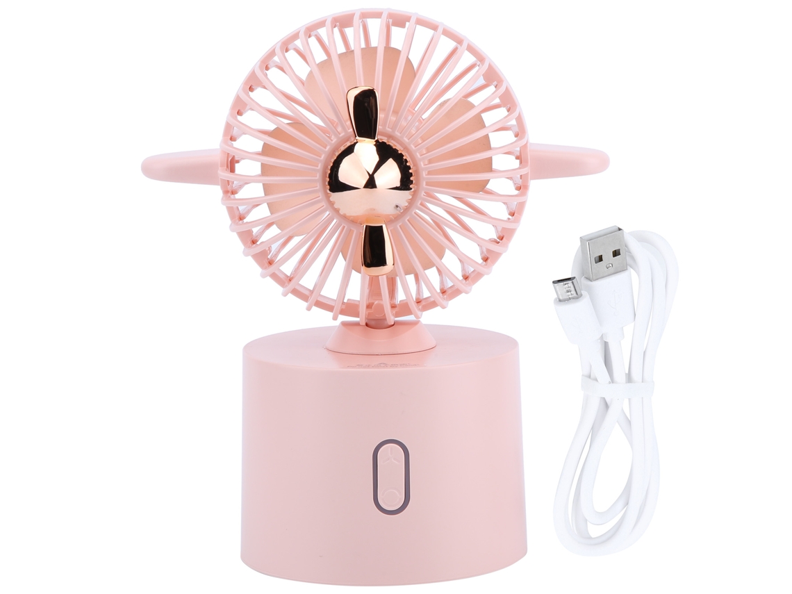 Ventilador de mesa portátil com carregamento USB e cabeça oscilante para quarto e mesa, rosa.