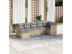 Vidaxl 7 Pcs Conjunto De Sofás P/ Jardim Com Almofadões Vime Pe Bege