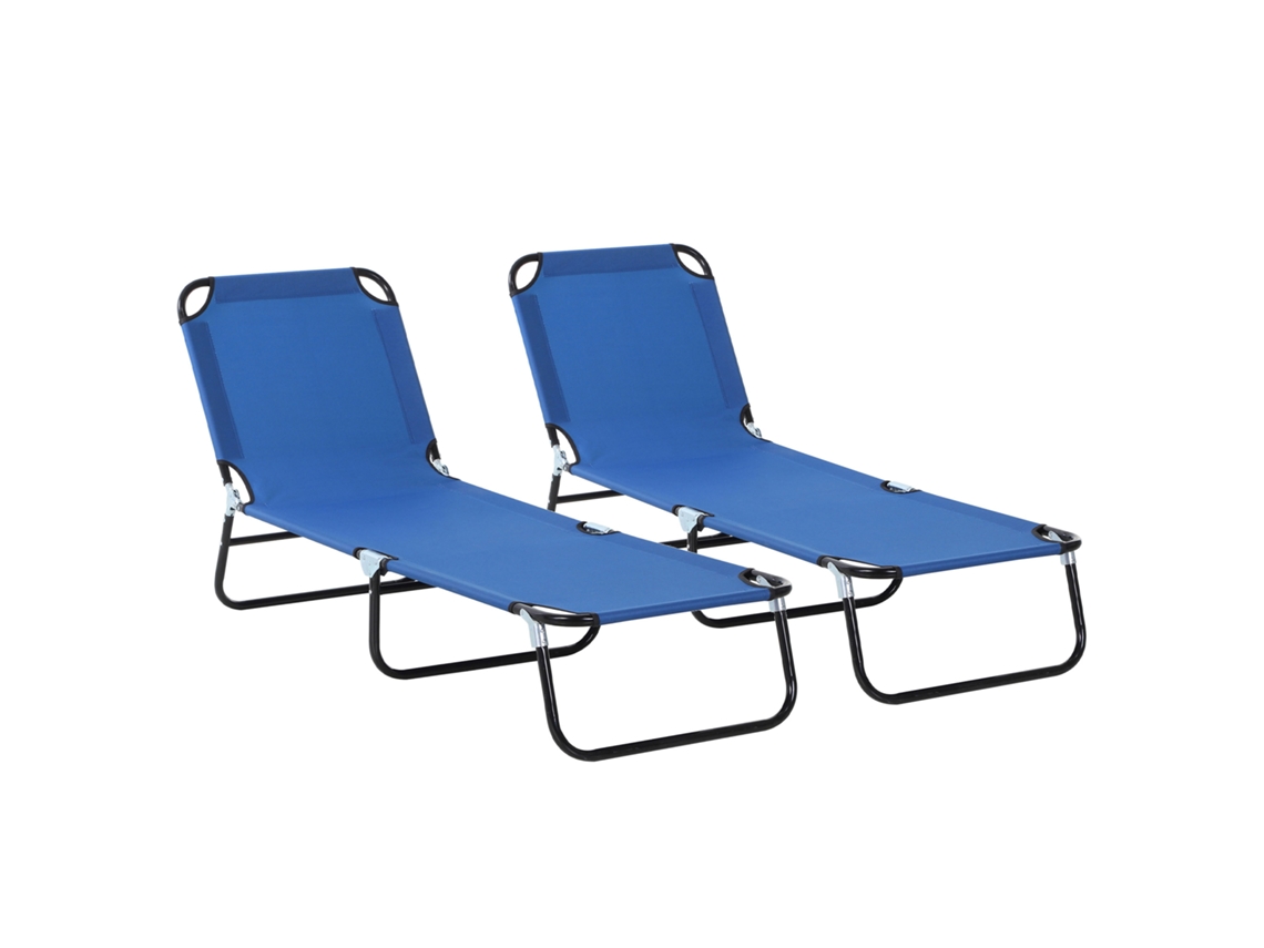 Espreguiçadeira Aço E Tecido Oxford Cor Azul 188x56x28 Cm Outsunny