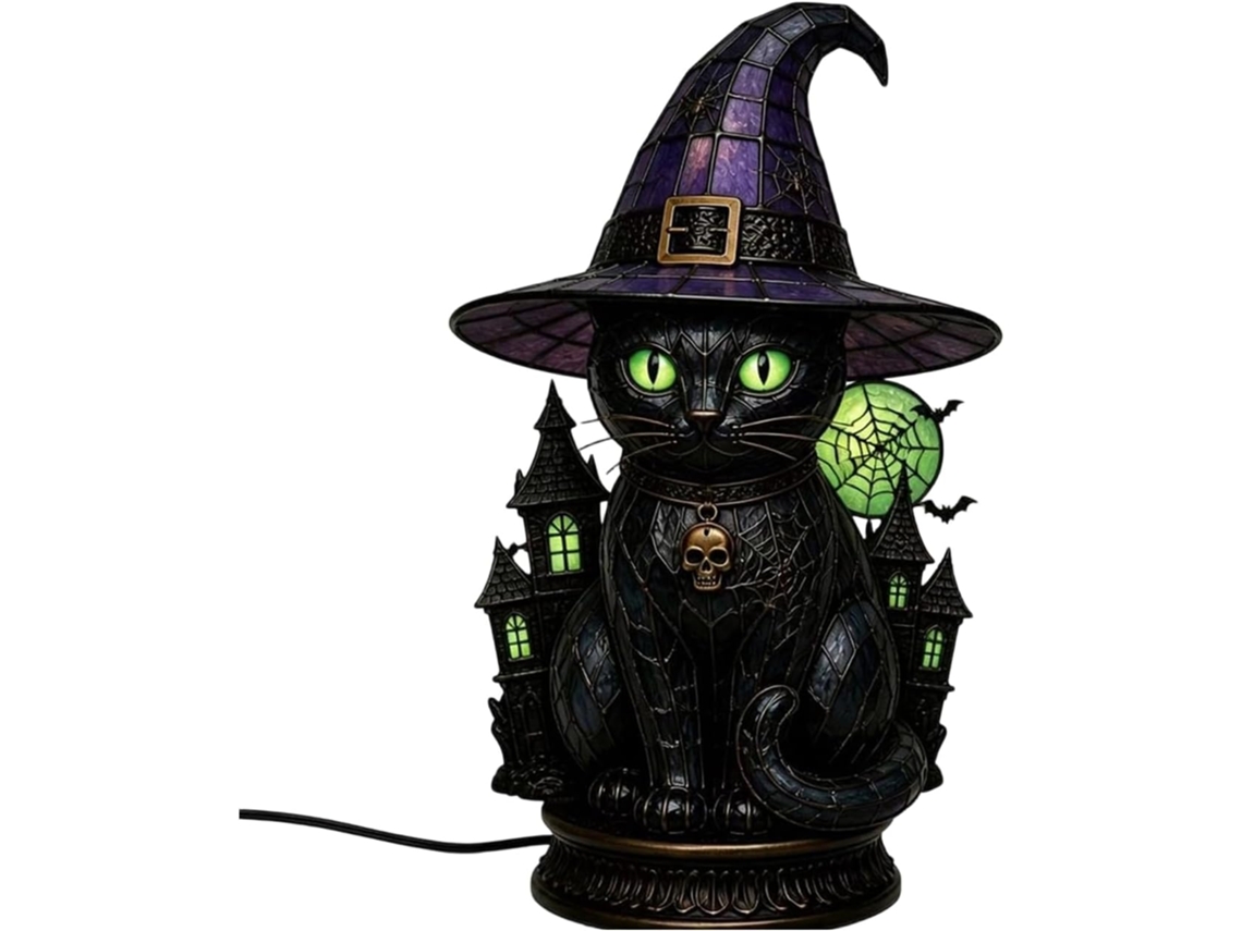 Abajur De Chapéu Bruxa Gato Preto Para Decoração Halloween, Vitral,