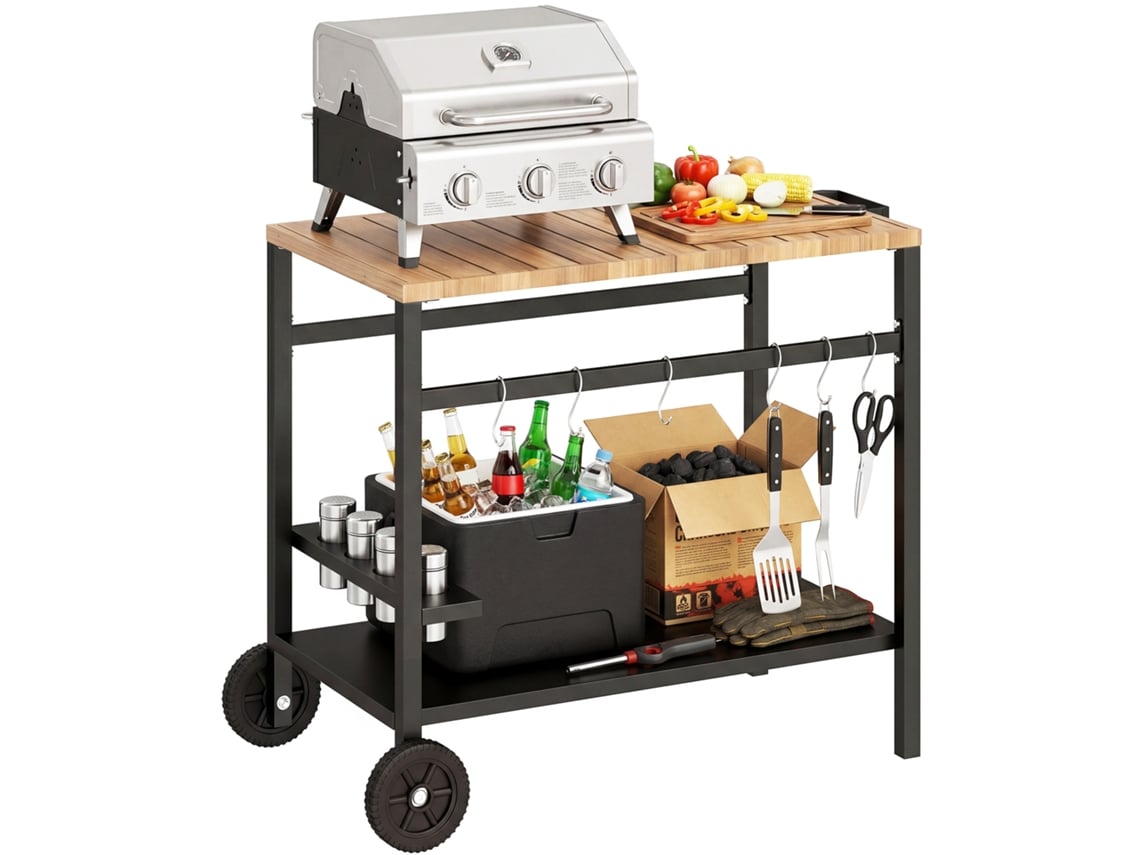 Carrinho de Churrasco Metal Cor Preto e Castanho 97x51x83 cm Outsunny
