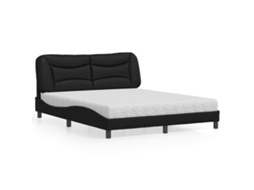 Cama Com Colchão 160x200 Cm Couro Artificial Preto