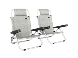 Set 2 Sedie A Sdraio Pieghevoli E Reclinabili Su 4 Posizioni Con Poggiatesta, In Alluminio, 62x61x80 Cm, Grigio, Struttura Resistente Per Uso Duraturo